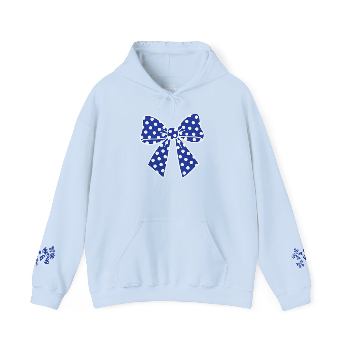 Polka Dot Bow Hoodie — Cute Blue Ribbon Graphic Sweatshirt