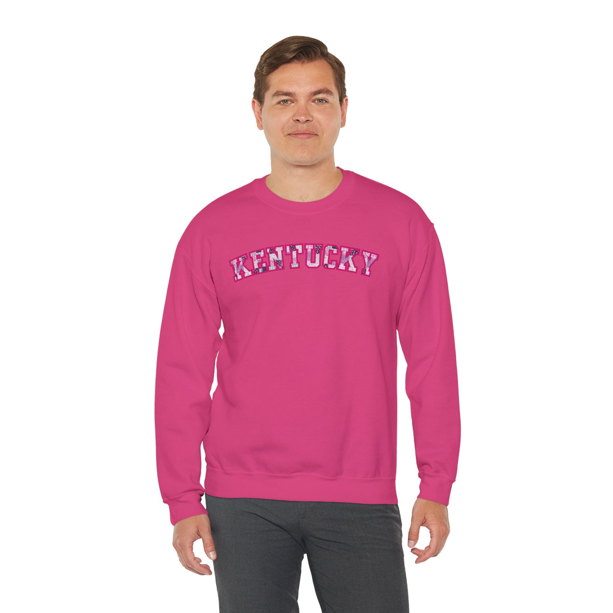 Kentucky Pink Plaid Crewneck Sweatshirt | State Pride, Retro Block Letters