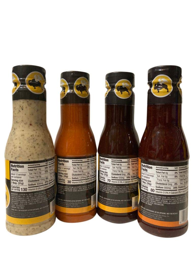 Buffalo Wild Wings Milder Variety Bundle: Parmesan Garlic, Medium, Honey BBQ, Asian Zing: 12 Ounces Each