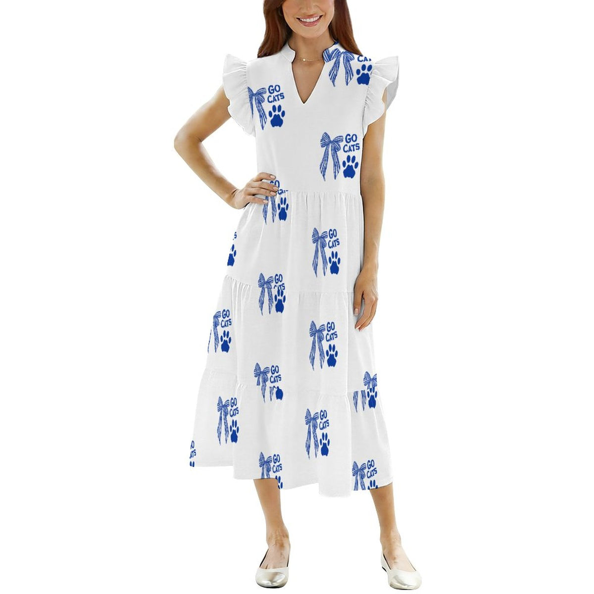 Kentucky GameDay Dress180gsm Ruffled V Neck Dress (All-Over Printing)