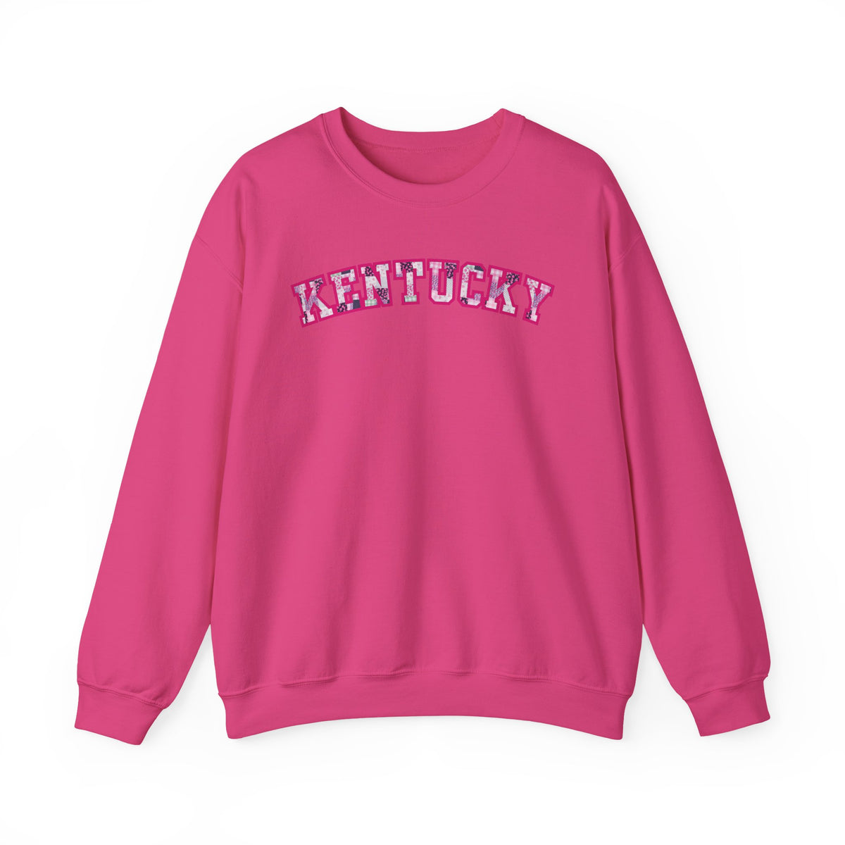 Kentucky Pink Plaid Crewneck Sweatshirt | State Pride, Retro Block Letters