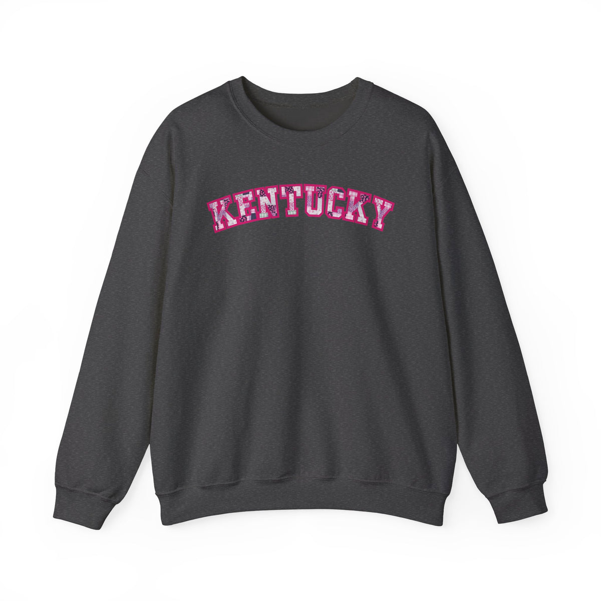 Kentucky Pink Plaid Crewneck Sweatshirt | State Pride, Retro Block Letters