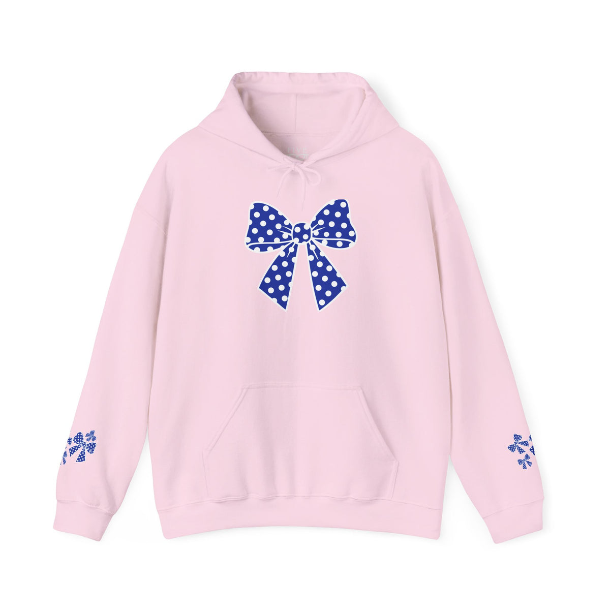 Polka Dot Bow Hoodie — Cute Blue Ribbon Graphic Sweatshirt