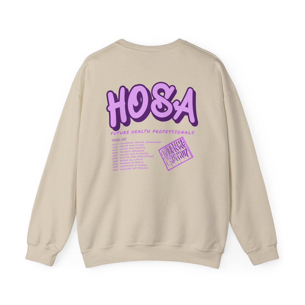 HOSA Concert Style Crewneck Sweatshirt, Cozy Unisex Sweatshirt, Ideal for Health Students | Purple Gildan Edition