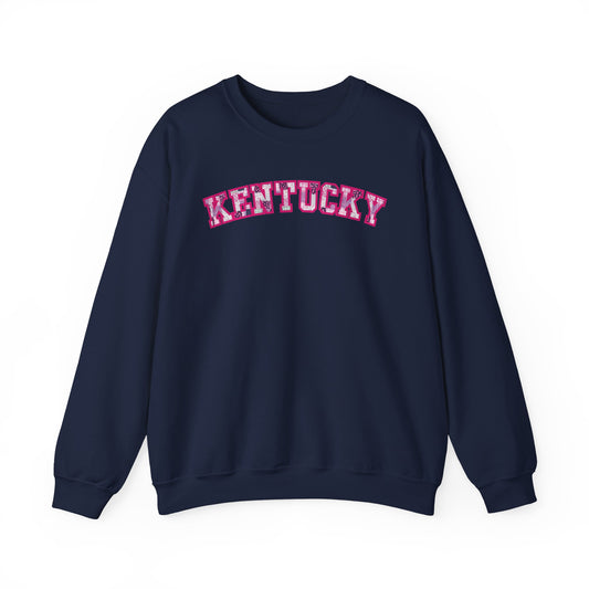 Kentucky Pink Plaid Crewneck Sweatshirt | State Pride, Retro Block Letters