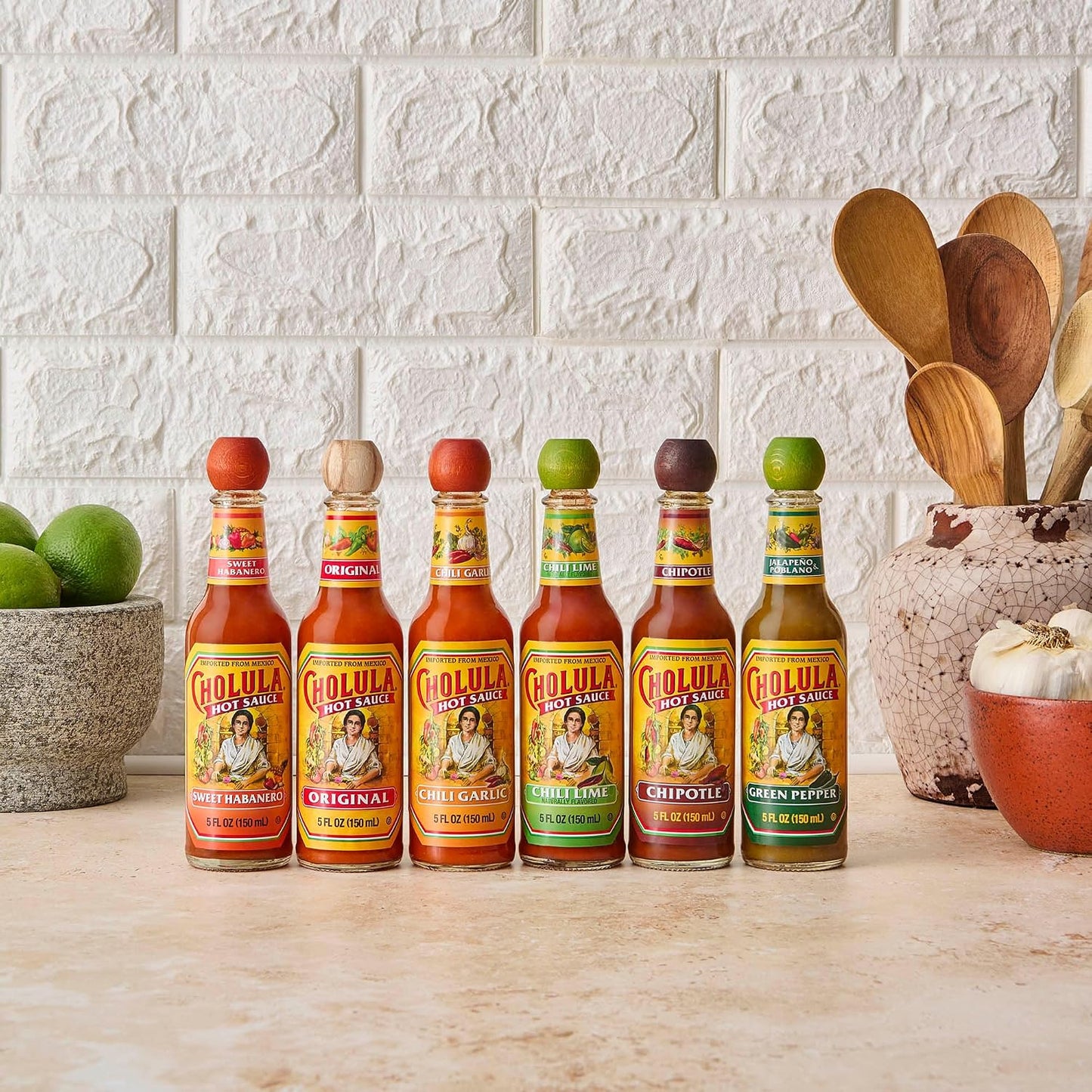 Cholula Hot Sauce Variety Pack, Product of Mexico, Gift Set Includes Six 5 Fl Oz Signature Cholula Hot Sauces for Eggs, Pizza, Mexican Dishes, and More, 30 fl oz