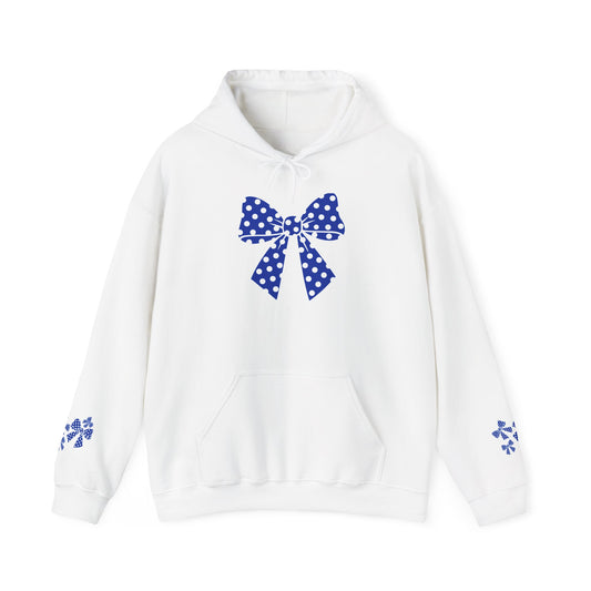 Polka Dot Bow Hoodie — Cute Blue Ribbon Graphic Sweatshirt