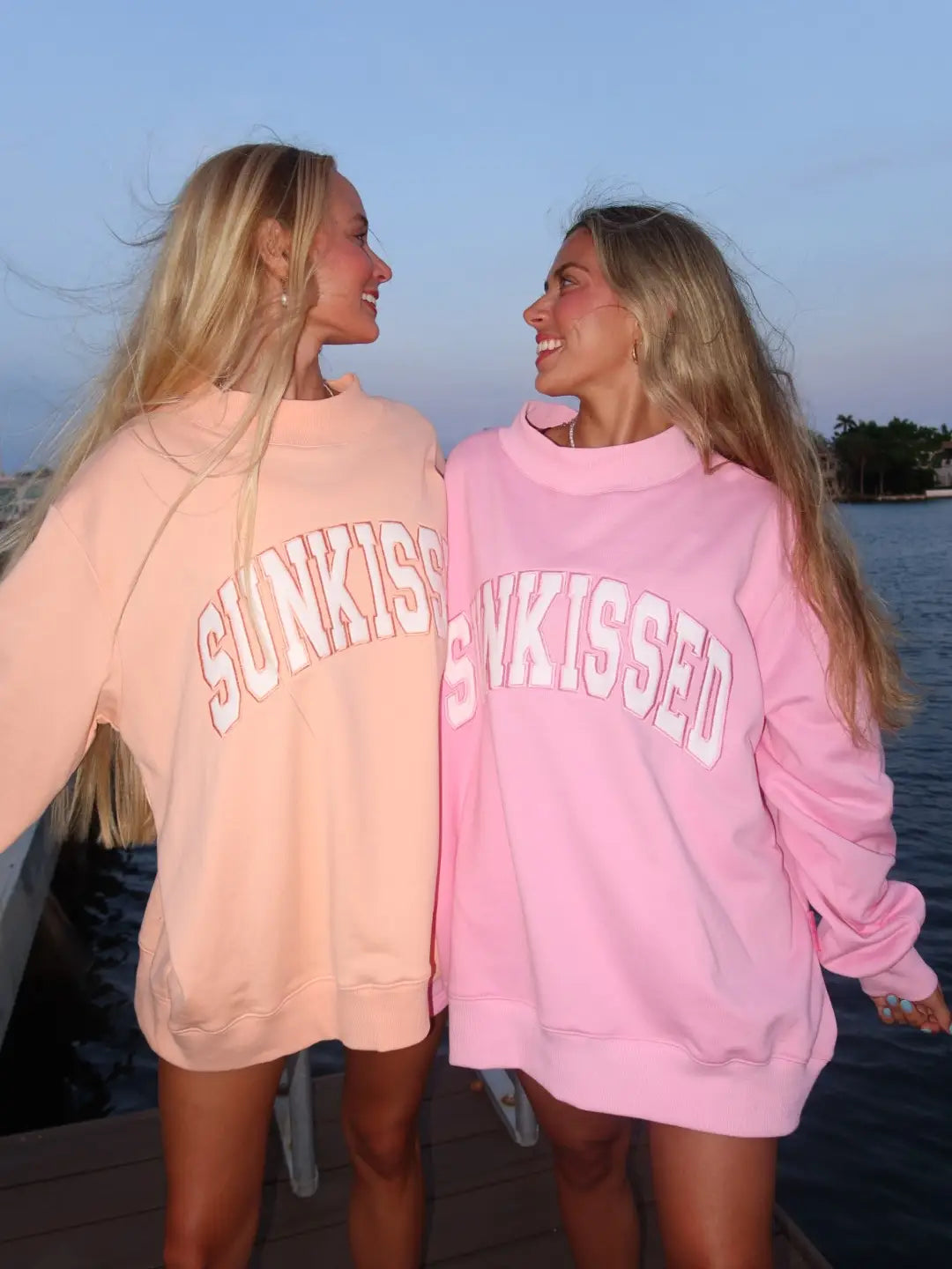 Lottie Pink Varsity Sunkissed Embroidered Mockneck Sweatshirt 100% Cotton