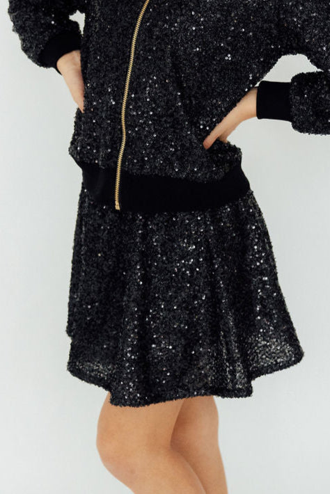 Black Sequin Twirl Skort
