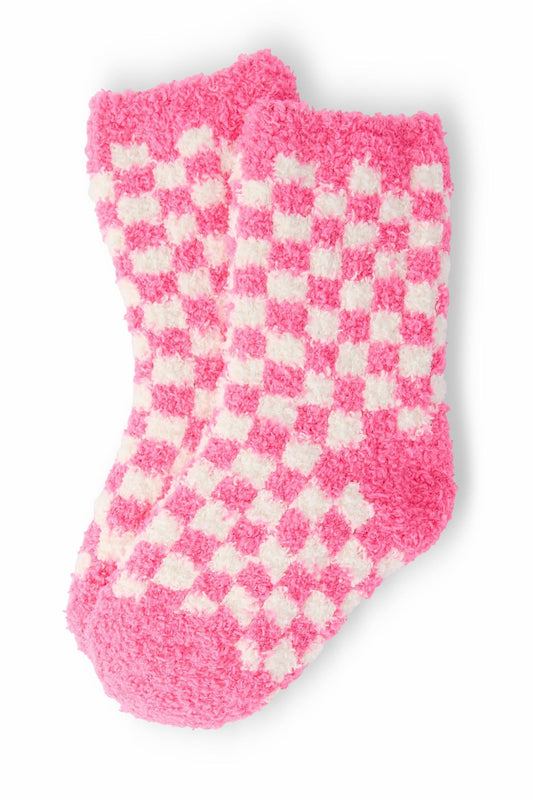 Bright Pink Checker Cozy Socks