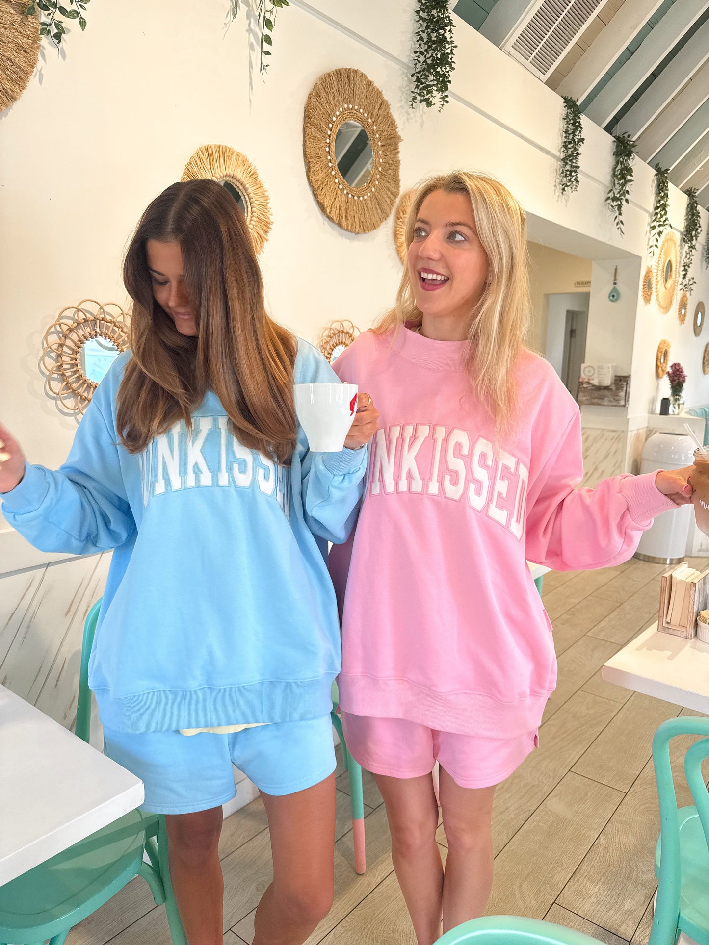 Lottie Pink Varsity Sunkissed Embroidered Mockneck Sweatshirt 100% Cotton