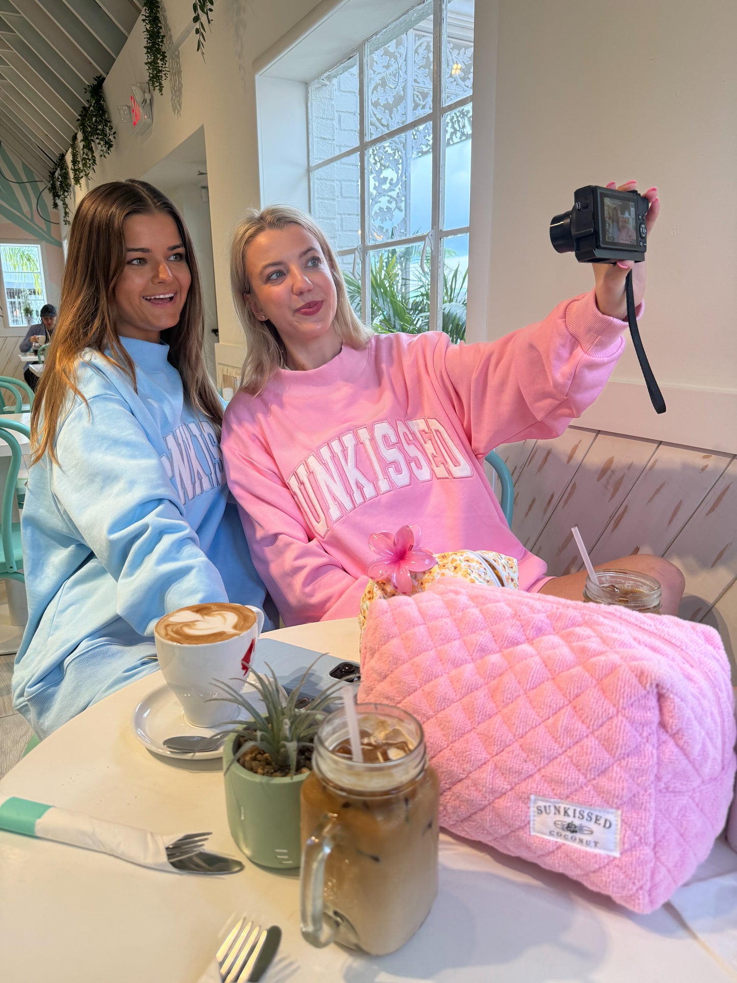 Lottie Pink Varsity Sunkissed Embroidered Mockneck Sweatshirt 100% Cotton