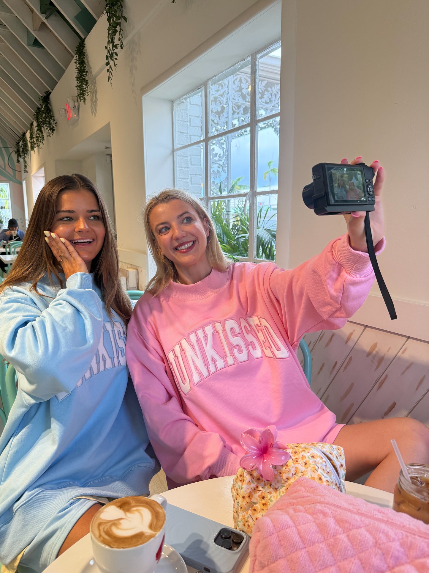 Lottie Pink Varsity Sunkissed Embroidered Mockneck Sweatshirt 100% Cotton