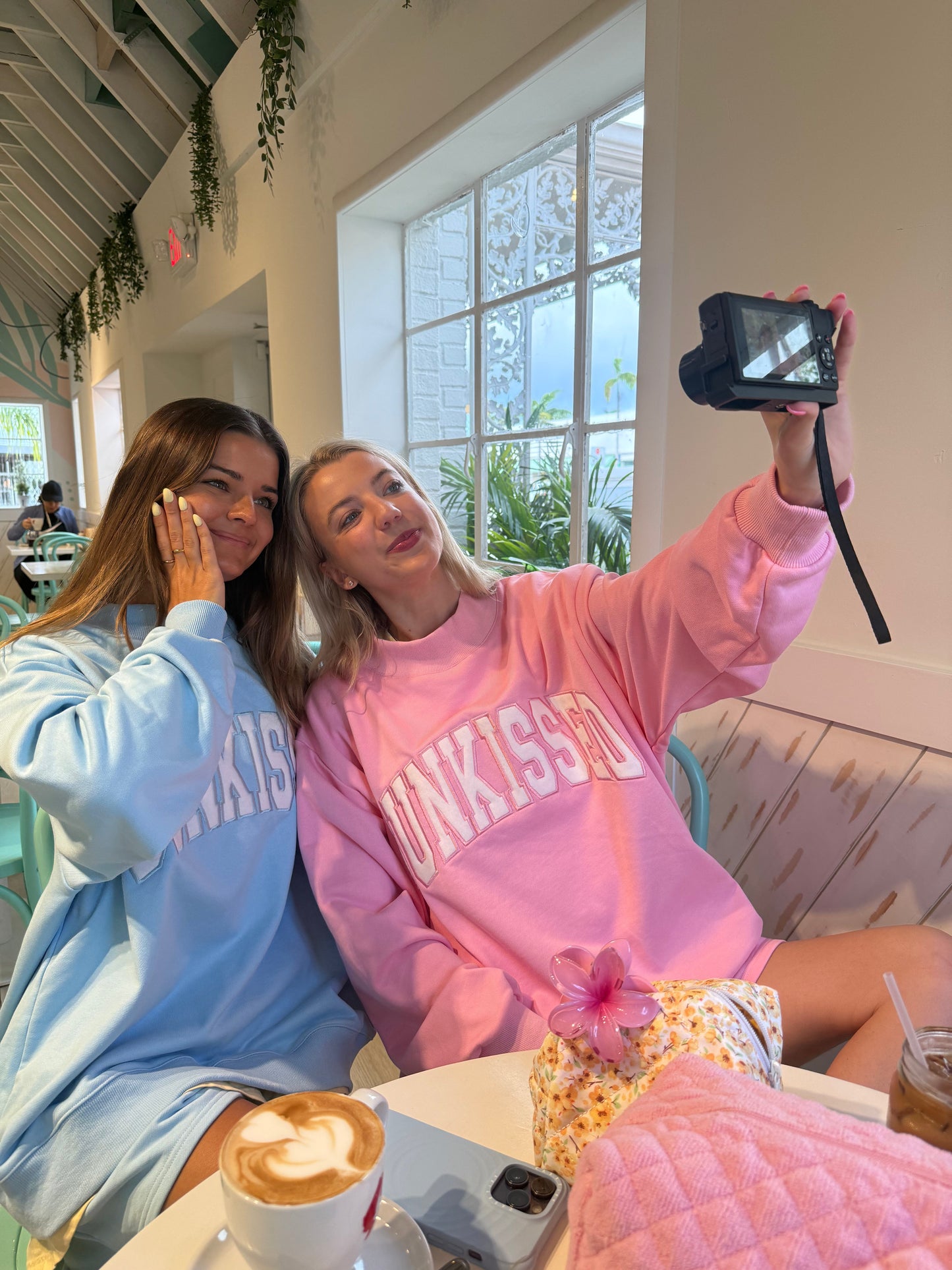 Lottie Pink Varsity Sunkissed Embroidered Mockneck Sweatshirt 100% Cotton