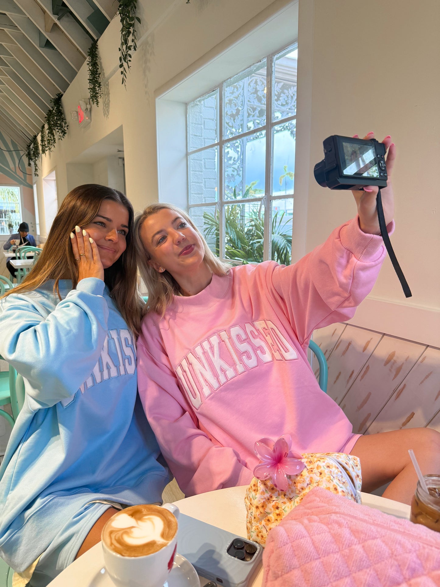 Lottie Pink Varsity Sunkissed Embroidered Mockneck Sweatshirt 100% Cotton