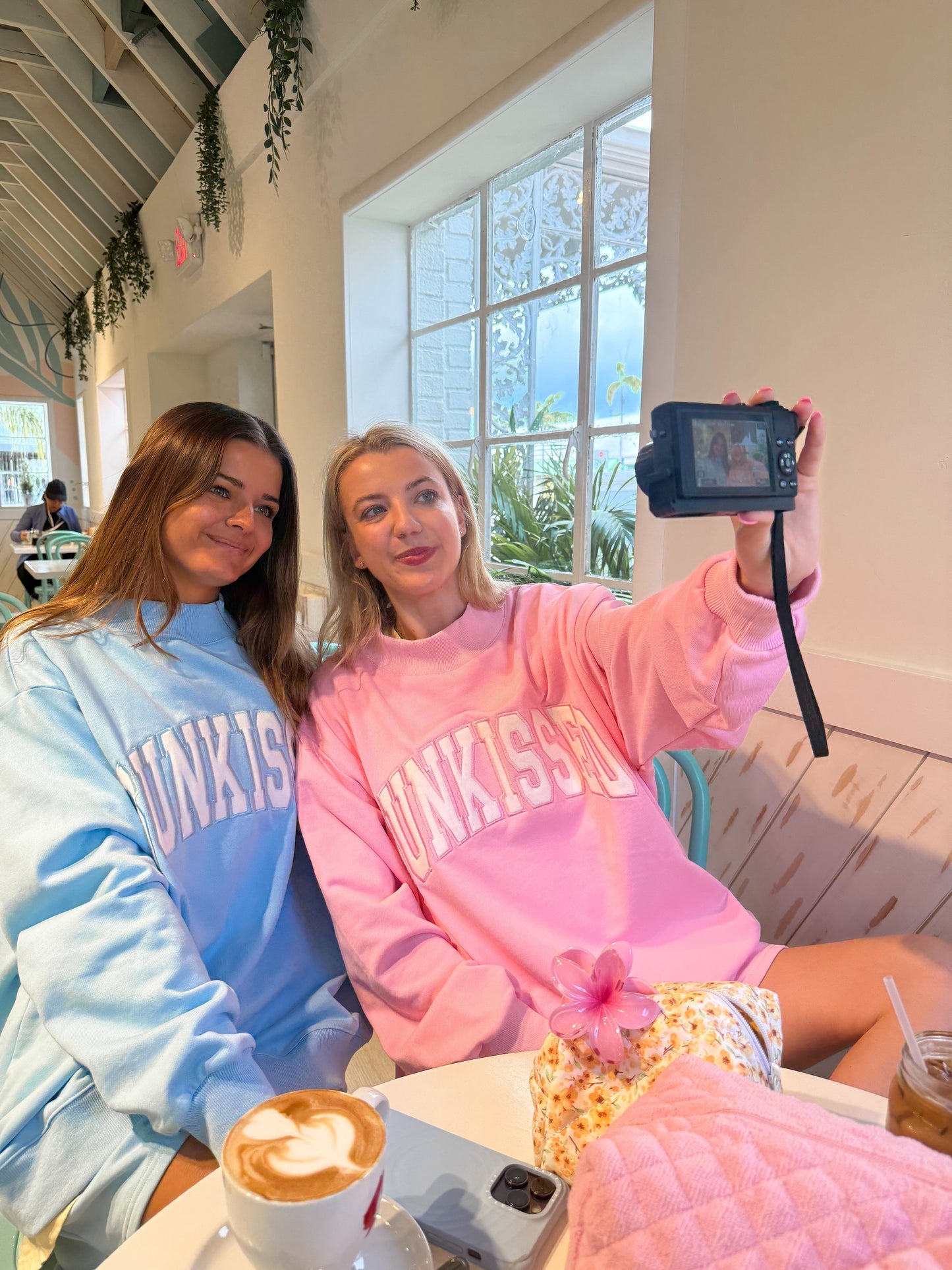 Lottie Pink Varsity Sunkissed Embroidered Mockneck Sweatshirt 100% Cotton