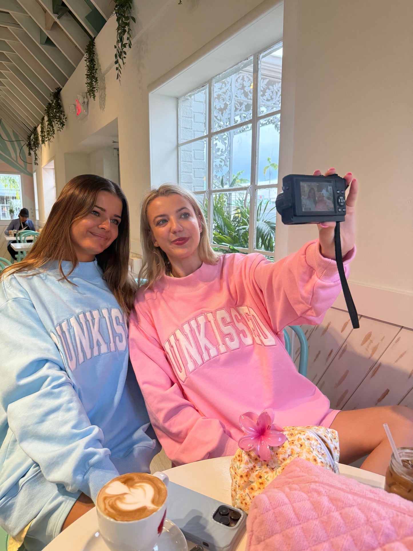 Lottie Pink Varsity Sunkissed Embroidered Mockneck Sweatshirt 100% Cotton