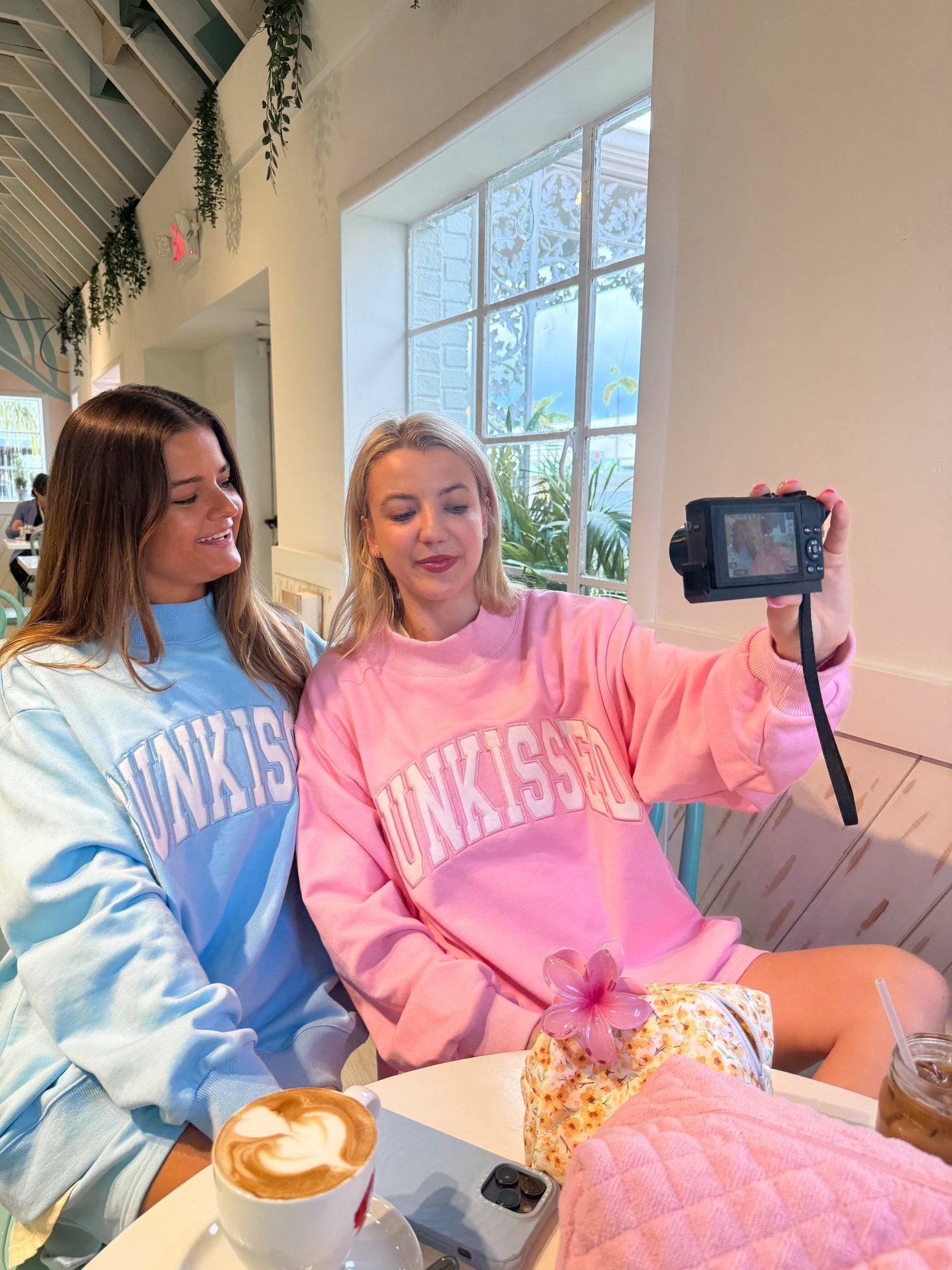 Lottie Pink Varsity Sunkissed Embroidered Mockneck Sweatshirt 100% Cotton