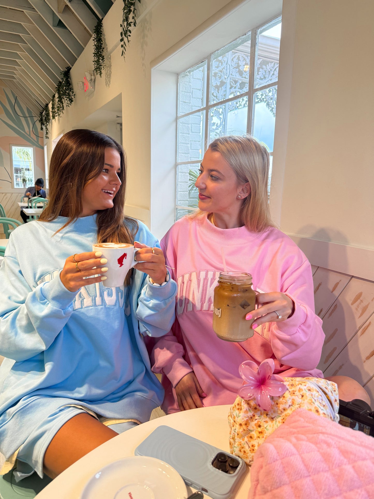 Lottie Pink Varsity Sunkissed Embroidered Mockneck Sweatshirt 100% Cotton