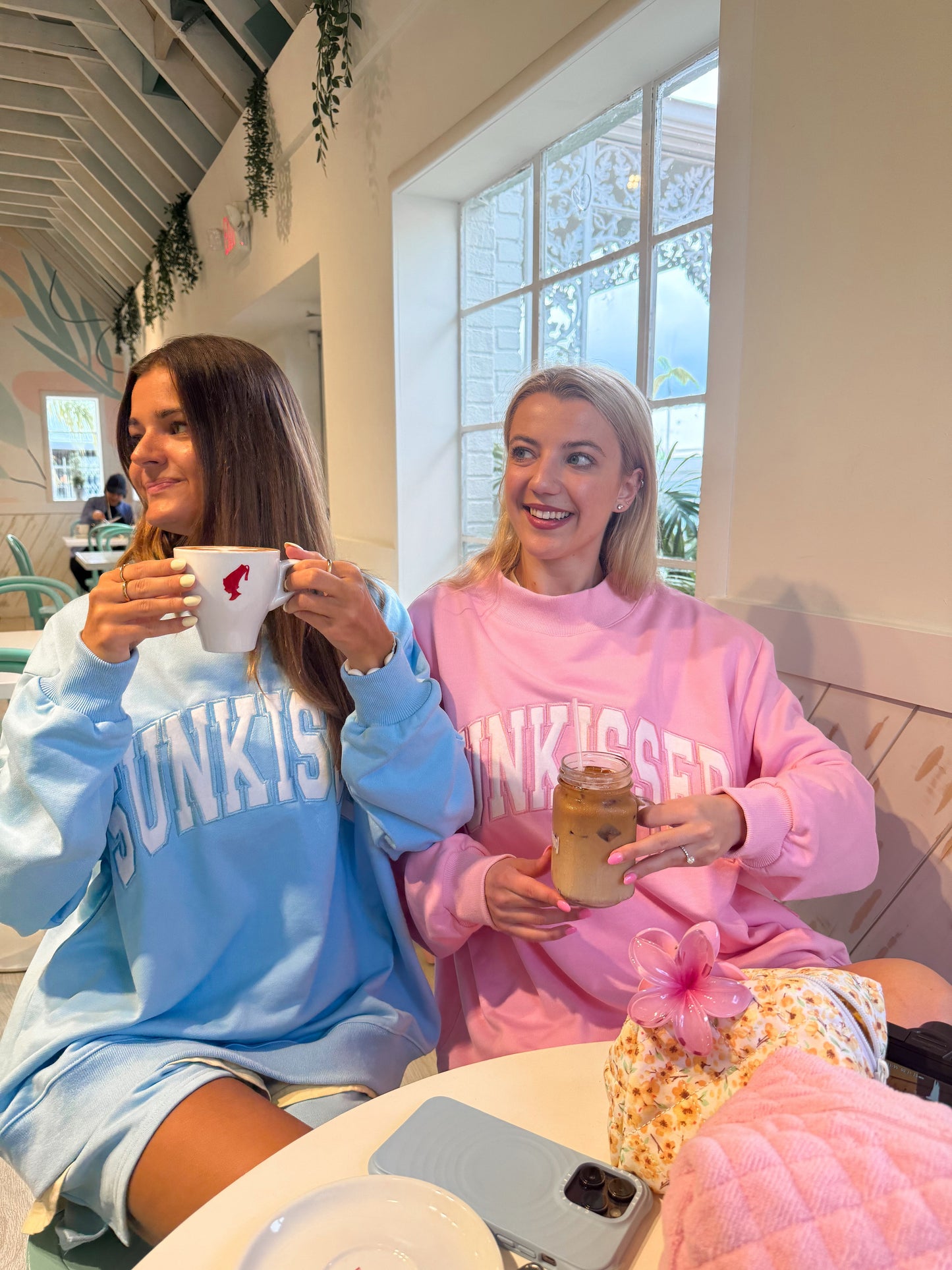 Lottie Pink Varsity Sunkissed Embroidered Mockneck Sweatshirt 100% Cotton