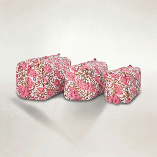 KIT DE 3 COSMETIQUERAS "DALIA ROSA VERDE"