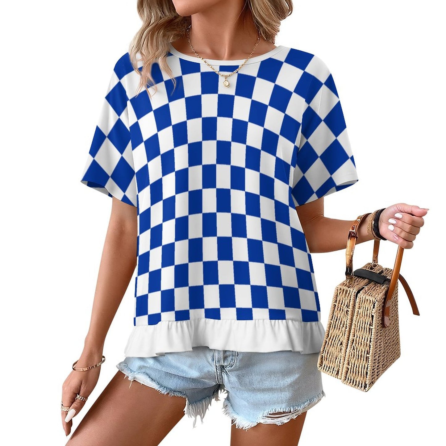 Kentucky Game Day Blue Check Women's Ruffle Tee