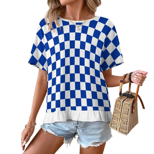 Kentucky Game Day Blue Check Women's Ruffle Tee