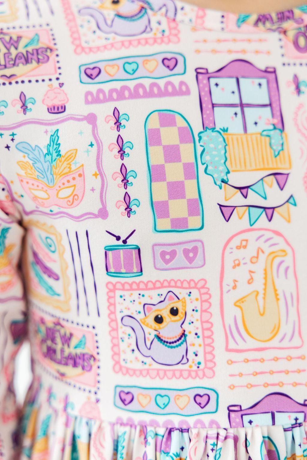 French Quarter Fun 3/4 Sleeve Pocket Twirl Dress